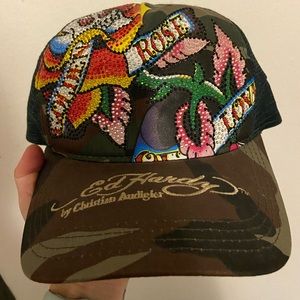 Ed Hardy Camo Trucker Hat with Rhinestones